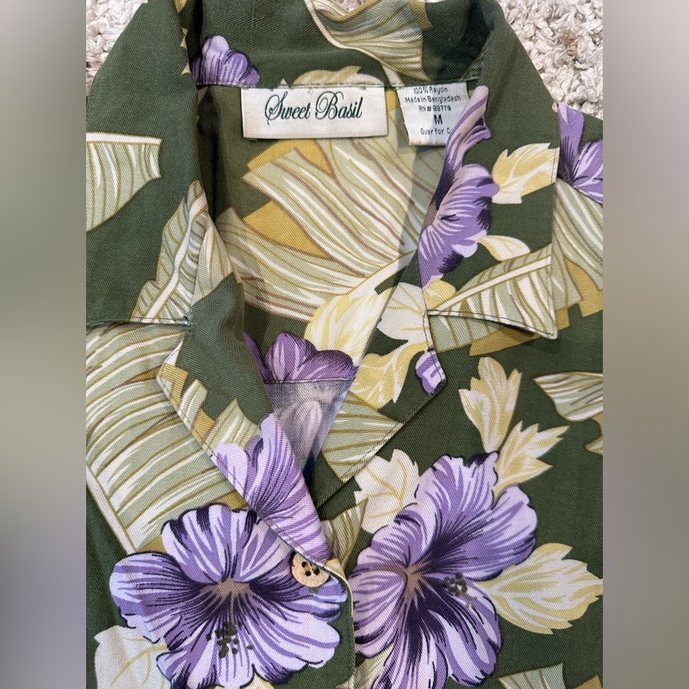 Sweet Basil Purple Hibiscus Button up Blouse